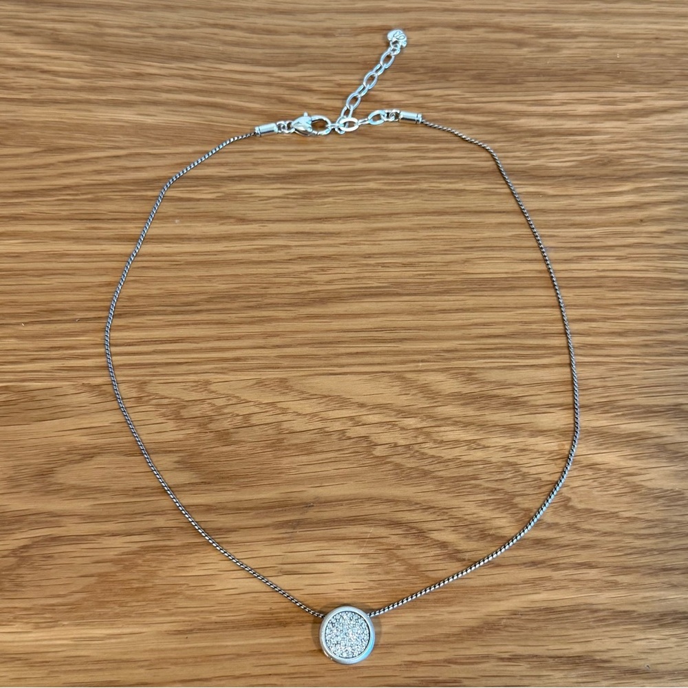 Brighton Silver Round Pave Pendant Necklace Rhinestones